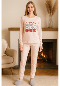 Resim Remsa Kadın Tavşan Desen Suprem Pijama Takımı 0497 Pudra Pudra 