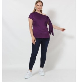 Resim 3250 Tek Omuz Bağlama Detaylı Bluz Mor 001 