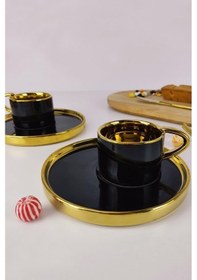 Resim Digithome Kosova Porselen 2 Kişilik Yaldızlı Kahve Fincan Takımı Siyah - İst-85 