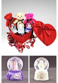 Resim Aşkımsın Özel Kutuda Sevgiliye 3 Mini Ayıcık Ve 3 Mini Kar Küresi 