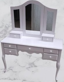 Resim Makyaj Masa 17950 Dresuar 7çekm Klasik Kayın Aslan ayak beyaz lake Kanat ayna 