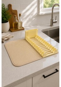 Resim Premium Katlanabilir Mikrofiber Bulaşıklık Seti Bej - Tezgah Üstü Kurulama Matı 35x43 Cm - 3'lü Set Çok Renkli 