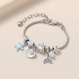 Resim Şık ve benzersiz el yapımı taşlı, deniz kabuğu, yıldız balığı, yapay yıldızlar, balina kuyrukları ve kaplumbağa koruyuculu DIY bileklik; plaj, tatil, parti, günlük giyim veya hediye için mükemmel 