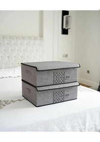 Resim Keçe Kapaklı Kutu -baza Altı Düzenleyici- Organizer 1 Adet 50x40x19 Cm Gri-beyaz 