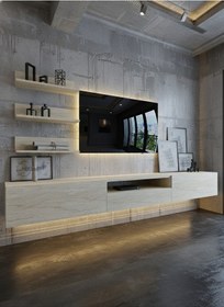 Resim Resital Ledli Duvara Monte Tv Sehpası - Traverten - W6018-8 Traverten 