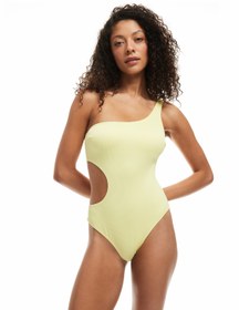 Resim Dokulu Cutout Detaylı Tek Omuz Mayokini 