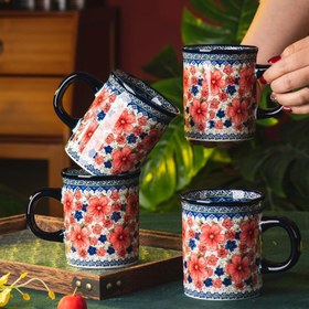 Resim El Boyaması Porselen Seramik Latte Kupa 15.5oz - Mikrodalga ve Bulaşık Makinesine Uygun, Modern Retro Tasarım Çay, Süt, Kakao için Kulplu Bardak - Kar & Erik 