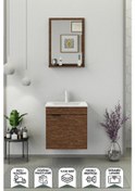 Resim Biani Fix Arya 55 Cm Banyo Dolabı,Seramik Lavabolu, Aynalı,Lavabo Dahil,Mdf,Aybe Kahve 