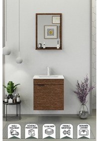 Resim Biani Fix Arya 55 Cm Banyo Dolabı,Seramik Lavabolu, Aynalı,Lavabo Dahil,Mdf,Aybe Kahve 