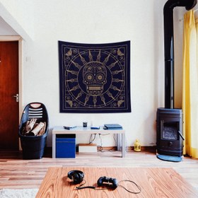 Resim Mexican Skull Deep Blue Mandala Duvar Örtüsü - 160 cm x 160 cm 
