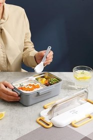 Resim Vagonlife Beslenme Kutusu Tek Katlı Paslanmaz Çelik - 900 ml 2 Bölmeli Yeni Nesil Sefer Tası (Gri) 