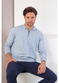 Resim Ferraro Cristello Polo Yaka Fermuarlı Erkek Pamuk Kazak Açık Mavi 