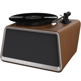 Resim Hym Originals Seed Retro Pikap Plakçalar Dahili Bluetooth Hoparlörlü 80W RMS Aux, RCA Çıkışlı All-in-One Hi-Fi Ses Sistemi, Ceviz Ağacı 