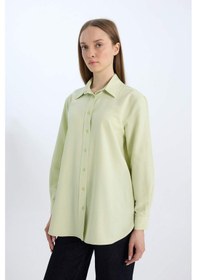 Resim DeFacto Relax Fit Basic Düz Poplin Uzun Kollu Gömlek Tunik D7341AX25SPGN764 
