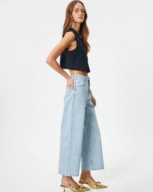 Resim Geniş Kısa Paça Kot Pantolon Standart Bel Pamuklu Cepli - Bianca Crop Jean 