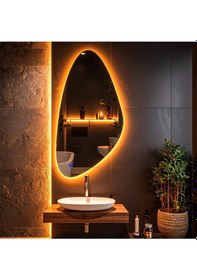 Resim Alvora Amber Led'li Lazer Kumlamalı Lavabo & Banyo Aynası Dokunmatik Sensörlü 100 X 50 Cm Turuncu 