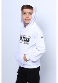 Resim Hçm Erkek Çocuk Kapşonlu Sweat Baskılı Cepli C34 Beyaz 
