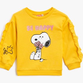 Resim Kız Bebek Pamuklu Snoopy Lisanslı Baskılı Fırfırlı Sweatshirt 