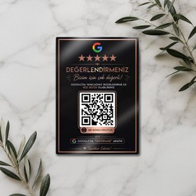 Resim Google Değerlendirme QR Kodu - Metal Levha Rose Gold - M (20x30) / 1.50 mm / Mıknatıslı Kurulum 