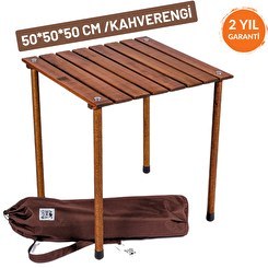 Resim Bag The Joy 50x50x50 CM Ahşap Katlanır Rulo Kahverengi Kamp ve Piknik Masası 