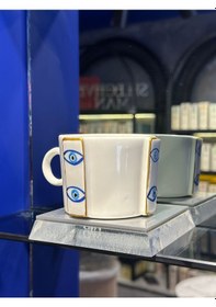 Resim Altın Yaldızlı Dik Göz Nazar Fincan 