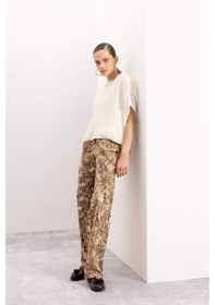 Resim Defacto Straight Fit Gabardin Palazzo Pantolon Yılan Derisi Desenli Yüksek Bel Cepli Uzun D1229AX24SM Bej 