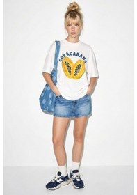 Resim Shade Kadın Pamuk Bisiklet Yaka Papaya Baskılı Oversize T-shirt Öt261006 60286080 - Beyaz Standart 