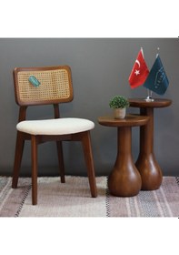 Resim Kleinhaus - Roma Hasırlı Ahşap Sandalye - Mutfak Sandalyesi Açık Ceviz 