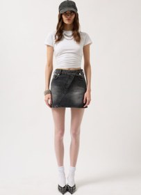 Resim RAMİMSE RAMIMSE Asimetrik Kemer Denim Mini Etek 