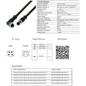Resim M8 4pin Dişi Açılı Konnektörlü PVC 1mt 