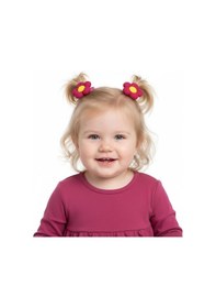 Resim Çiçekli Kız Çocuk Lastikli Toka 2li Set St09517 Fuşya 