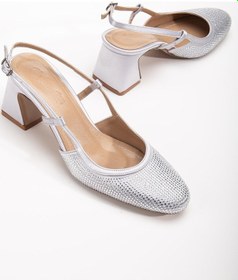Resim Kadın Kısa Topuklu Abiye Ayakkabı Gümüş Taş Döşeme Yuvarlak Burun-3799 Gümüş 