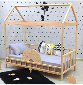 Resim Markaawm Markaawm Çatılı Montessori Yatak 90X190 Doğal Çam Çocuk Karyola Akçaağaç 