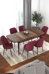 Resim Canisa Kor Serisi 70x114 Açılabilir Mutfak Masası Takımı Barok Desen Masa 6 Bordo Sandalye 