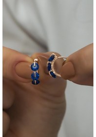 Resim Nereze 925 Ayar Gümüş 3'lü Lacivert Taşlı Halka Küpe 