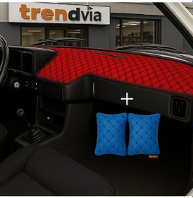 Resim Tofaş Şahin Doğan Kartal Alçak Ön Göğüs Kırmızı-siyah Torpido Kılıfı / Mavi-siyah Boyun Yastığı 