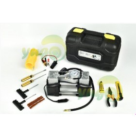 Resim Hava Kompresörü Metal 12v Profesyonel Jumbo Çi̇ft Pi̇stonlu Lasti̇k Tami̇r Ki̇tli Set 