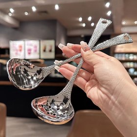 Resim 2 ADET Uzun Saplı Paslanmaz Çelik Çorba Kaşığı, Parlatılmış Parlak Kaplama, Ev Kullanımı İçin Süzgeçli Mutfak Pişirme Kepçeleri, Sıcak Tencere ve Günlük Yemekler İçin Temel Araçlar 