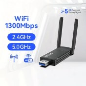 Resim Masaüstü Bilgisayar Kablosuz Ağ Adaptörü - 1300 Mbps Kablosuz USB WiFi Adaptör, Yüksek Kazançlı Çift Bantlı Anten (5 GHz/2.4 GHz), Windows 10/11 Uyumlu, Tak ve Kullan, PC'nize WiFi ve Mobil Hotspot Özelliği Kazandırır! 