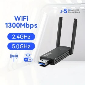 Resim Masaüstü Bilgisayar Kablosuz Ağ Adaptörü - 1300 Mbps Kablosuz USB WiFi Adaptör, Yüksek Kazançlı Çift Bantlı Anten (5 GHz/2.4 GHz), Windows 10/11 Uyumlu, Tak ve Kullan, PC'nize WiFi ve Mobil Hotspot Özelliği Kazandırır! 