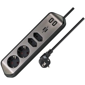 Resim Estilo Mutfak Ve Ofis Için Çelik Yüzeyli Köşeli 4 Soketli 2 Usb Li 2 Mt Uzatma Kablo 1 