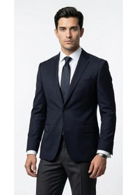 Resim Plus Scorpion Erkek Blazer Ceket Twill Dokuma Likralı Notch Yaka 1 Düğmeli Çift Yırtmaçlı Slim Fit Lacivert 