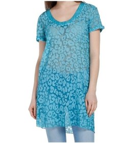 Resim Bulalgiy Kadın Turkuaz Ipek Leopar Desenli Plaj Elbise - Bga36452 