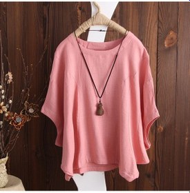 Resim Kadın Pamuklu Ve Keten Büyük Beden İçi Boş Tişört Pembe Pembe 