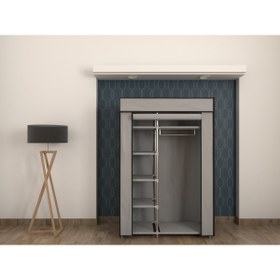 Resim Burak Gri Tek Yandan Raflı Bez Dolap Gardırop 