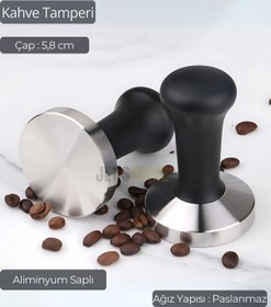 Resim Tamper Aluminyum Saplı Paslanmaz Tabanlı Kahve Tamperi 58 Mm siyah 