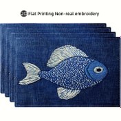 Resim 4 Paket Düğmeli Balık Tasarımı ile Linen Placemats, 45.72x30.48 cm, Makine Yıkanabilir, Kaymaz, Isıya Dayanıklı, Örgü Linen Masa Örtüleri, Yemek ve Ev Dekoru için İdeal, Düğünler ve Yıldönümler için Mükemmel 