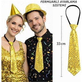 Resim Techmrt Altın Renk Pul Payetli Işıltılı Parti Kravatı 33 Cm 