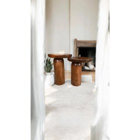 Resim Wood Ahşap 2li Set Mantar Kestane Renk Yan Sehpa Modern Fiskos / Çiçeklik / Zigon 