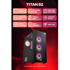 Resim Game Garaj Titan S2 Amd Ryzen 7 7800X3D 32GB Ram 1tb SSD RTX5080 240MM Sıvı Soğutma Freedos Oyuncu Tavsiye Sistem 